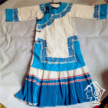 Cool Mountain Yi Clothing Women Suit Lake Blue Cotton Linen Traditional Hand Embroidered Retro National Wind Dress Photography Clothing