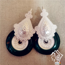 Sichuan Liangshan Yi Ethnic Earrings Pure Handmade Pure Silver Green Circle Retro National Wind Earrings Wedding Jewellery