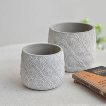 Original colour relief flower pattern green plant multi-meat planting flower pots natural style with pore size cement basin P034