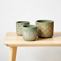 For old green bronze color embossed flowers square multi-meat plant cement flowerpots p005