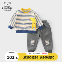 Rabbi tree childrens clothing 2021 new childrens spring and autumn set Boys autumn clothes two-piece Baby foreign clothes
