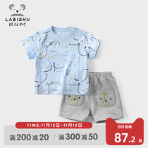 Rabbi tree childrens clothing boys summer clothes 2021 new boys casual set loose children cartoon T-shirt two-piece set