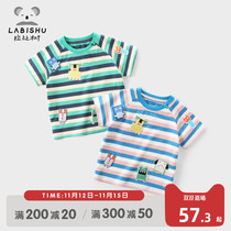 Rabbi tree childrens clothing childrens stripes short sleeve 2021 summer clothes new boy cute pattern t-shirt baby T-shirt