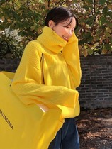 High collar headsets sweater womens day department 2021 autumn and winter new loose sloth wind 100 hitch Korean version needless blouses