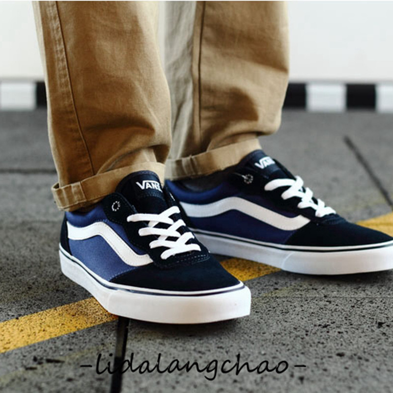 【大浪现货】vans男鞋范斯翻毛皮milton蓝白滑板鞋 vn000zuvfm4_8折