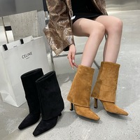 Suede trousers boots are versatile, high-heeled short boots are simple, pointed boots, Martin boots are brown