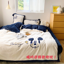 Cartoon embroidery boy four-piece winter milk velvet thickened childrens quilt cover three-piece coral fleece bedding
