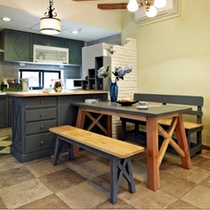 American Mediterranean all solid wood dining table and chair combination Oak pastoral small apartment custom simple Mediterranean bench