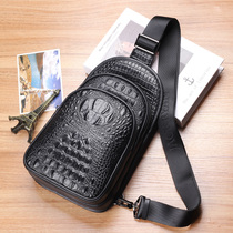 Crocodile pattern chest bag mens casual messenger bag sports shoulder bag Korean version of the trendy cowhide mens bag chest small backpack