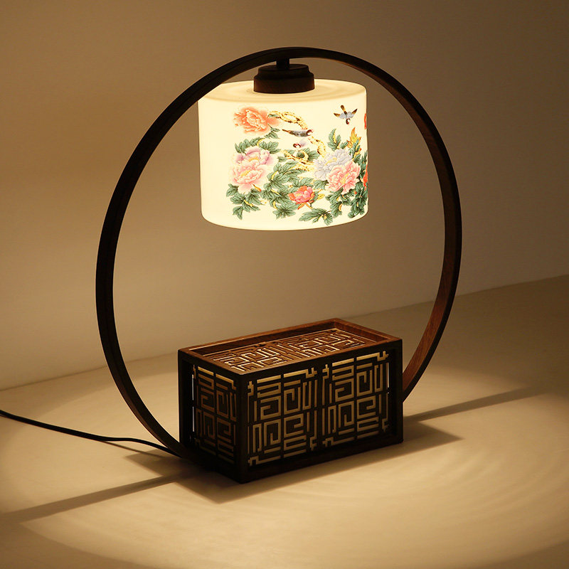 皇家太阳 新中式古典陶瓷装饰复古铁艺台灯 卧室书房酒店床头灯具_不