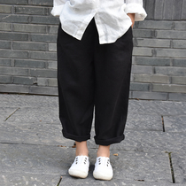 Spring and autumn new childrens black linen casual trousers boys radish pants girls solid color cotton linen pants art