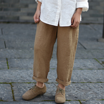 21 Spring and Autumn new childrens clothing childrens solid color linen casual trousers boys and girls cotton linen leisure long pants literature
