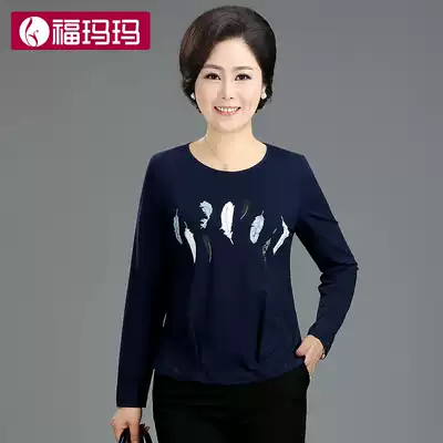 Mom's spring clothes new middle-aged and elderly spring women's clothing middle-aged women's summer bottoming shirt top long-sleeved T-shirt cotton