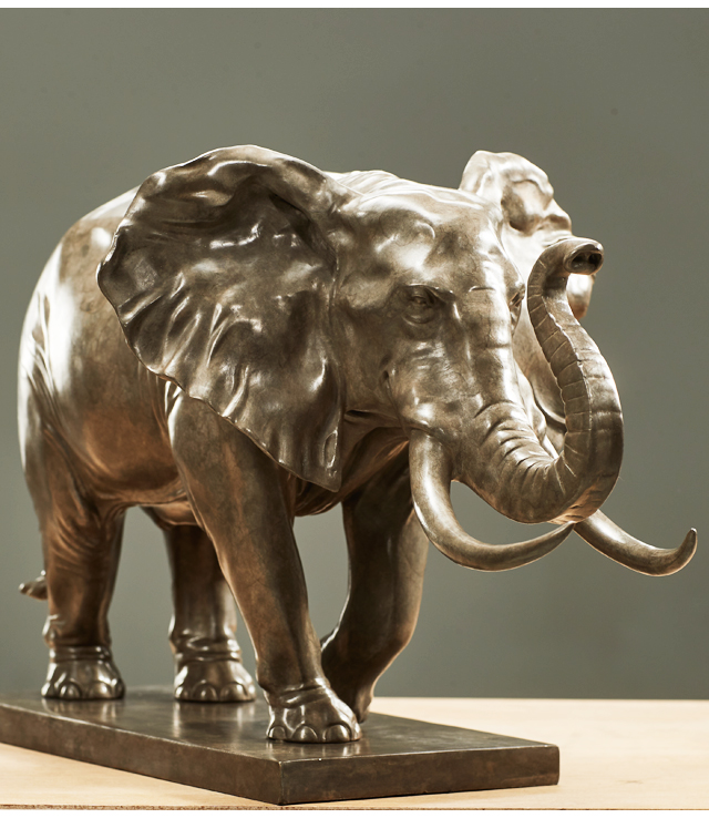 观余纯铜大象雕塑办公室书房客厅工艺品摆件原创设计艺术礼品天象