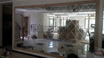 Customized art glass living room TV sofa dining room mirror tea gray silver diamond carved mirror entrance background wall
