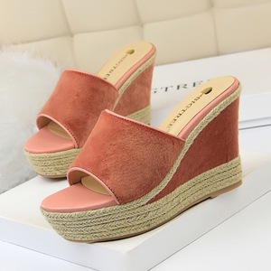 818-9 han edition rural wind high-heeled wedge bottom thick hemp rope weaving one word with contracted female cool slipp