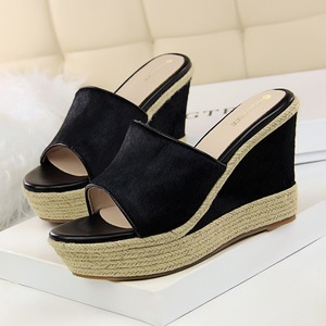 818-9 han edition rural wind high-heeled wedge bottom thick hemp rope weaving one word with contracted female cool slipp