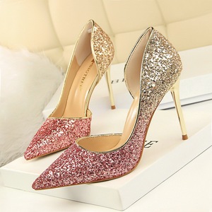 868-9 European and American high heels, shallow, pointy, sexy, night clubs, thin, coloured, gradually coloured, sequins,