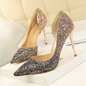 868-9 European and American high heels, shallow, pointy, sexy, night clubs, thin, coloured, gradually coloured, sequins,