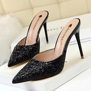 283-12 European and American fashion contracted wind metal with high heel with shallow mouth pointed sequins baotou fema