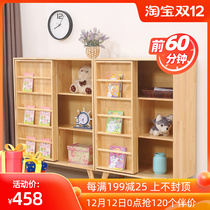 Creative childrens bookcase solid wood simple bookshelf floor rack kindergarten picture book rack storage cabinet can be pushed and pulled