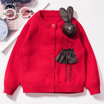 girls' sweater cardigan 2022 autumn knitwear Korean style four-year-old girl coat girl baby rabbit outfit