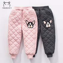 Girls' pants autumn winter 2021 three-layer padded cotton pants indie baby 1-3 years old 5 boys cotton padded outerwear