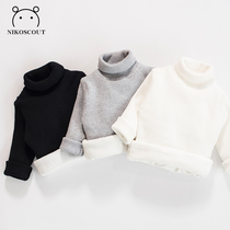 Girls' Turtleneck Sweater 2021 New Children's Warm Thicken Boys' Fleece Winter Baby Double Layer White Base Shirt