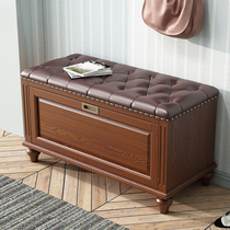 American-style solid wood tipping bucket changing shoe stool home door wearing shoe stool entry hall shoe cabinet can sit shoe rack storage stool