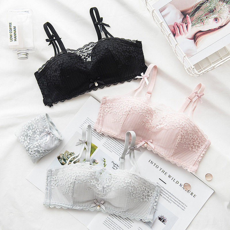 new莎琪儿品牌内衣抹胸日系少女小胸聚拢无钢圈性感蕾丝文胸套装