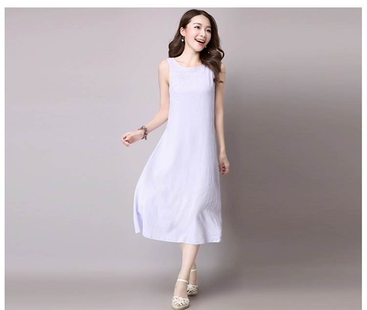 Shen Yidu mùa hè năm 2021 mới của phụ nữ mùa hè thời trang không tay thanh lịch váy lanh và váy dài 2630 - Váy dài