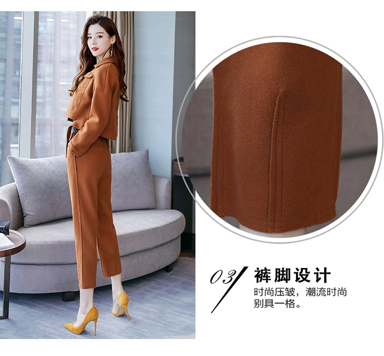 Shen Yidu Spring 2021 new plus size phụ nữ áo khoác hai mảnh mùa xuân và mùa thu quần tây len phù hợp với 6212 - Bộ đồ