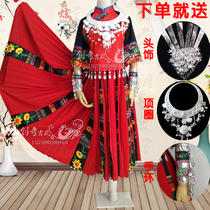 High-end custom Miao women group dance A touch of red dance clothing Tao Li Tao group dance performance clothing Miao dress