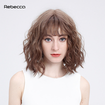 Rebecca Wig Women Medium Long Curly Wool Curly Bangs Clavicle Full Human Hair Fluffy Natural Fashion Headgear