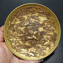 Antiques Old Bronze Antiques Miscellaneous Collection Antique Old Brass Eight Immortals Celebrating the Crane Brass Plate