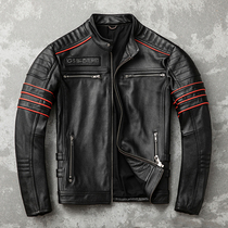 Harleys new first layer cowhide leather leather clothes mens pure leather jacket motorcycle riding clothes embroidered skull tide