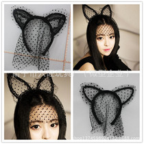 Chandelia cat hair hoop nightclub Korean version veil hair accessories black lace cat ears head hoop cat girl with veil dt