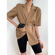 Khaki short sleeve blazer women 2021 summer thin sunscreen design sense thin senior fried street small suit women
