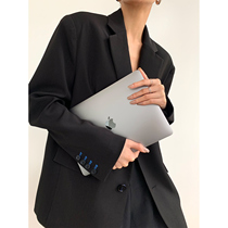 Black small blazer womens 2021 new design sense niche long loose temperament silhouette suit top