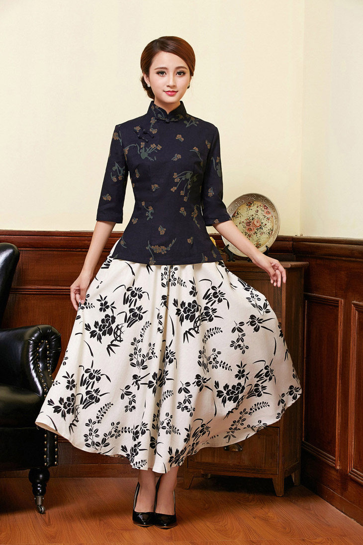 民国装气质棉麻中式唐装女士亚麻七分中袖上衣 舒适旗袍上衣 1898