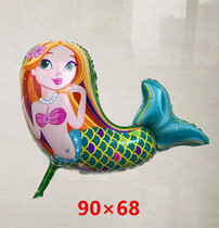 The new mermaids space balloon is floating in the air.