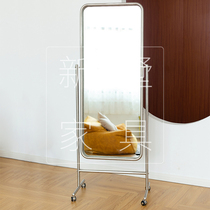 Medieval Net red ins Wind Minimalist floor mirror designer movable full-length mirror rotating fitting mirror