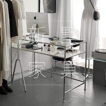 Nordic Minimalist Desk Computer Desk Home Small Household Type Bedroom Metal Table Transparent Writing Desk Extremely Minimalist Glass Table