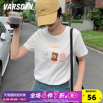 Varsden Walsdan 2022 new short-sleeved T-shirt womens summer top print has a lesser look for a loose design