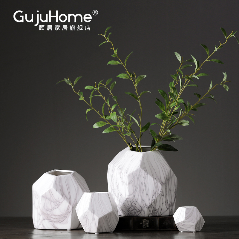 Nordic white marble furnishing articles ceramic vase flower arranging creative household soft adornment sitting room dry flower flower