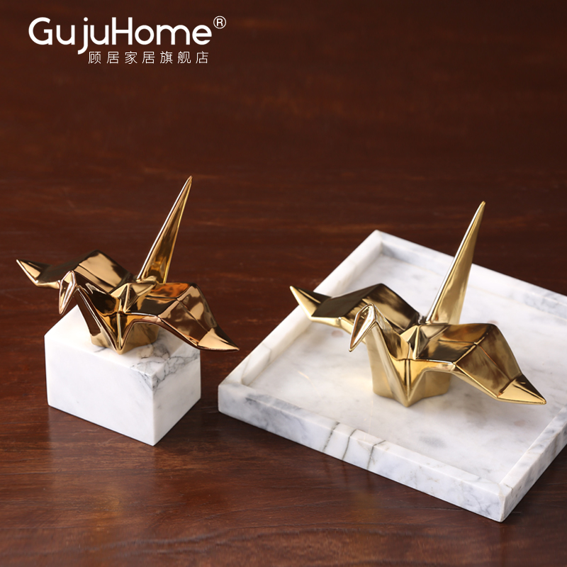 Modern Nordic gold ceramic papercranes furnishing articles creative TV ark, wine office decoration home decoration