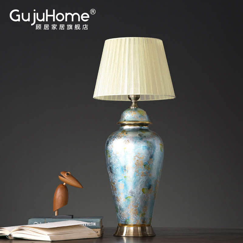 New Chinese style ceramic bedside lamp American household edge model between soft assembly act the role of what adornment creative furnishing articles