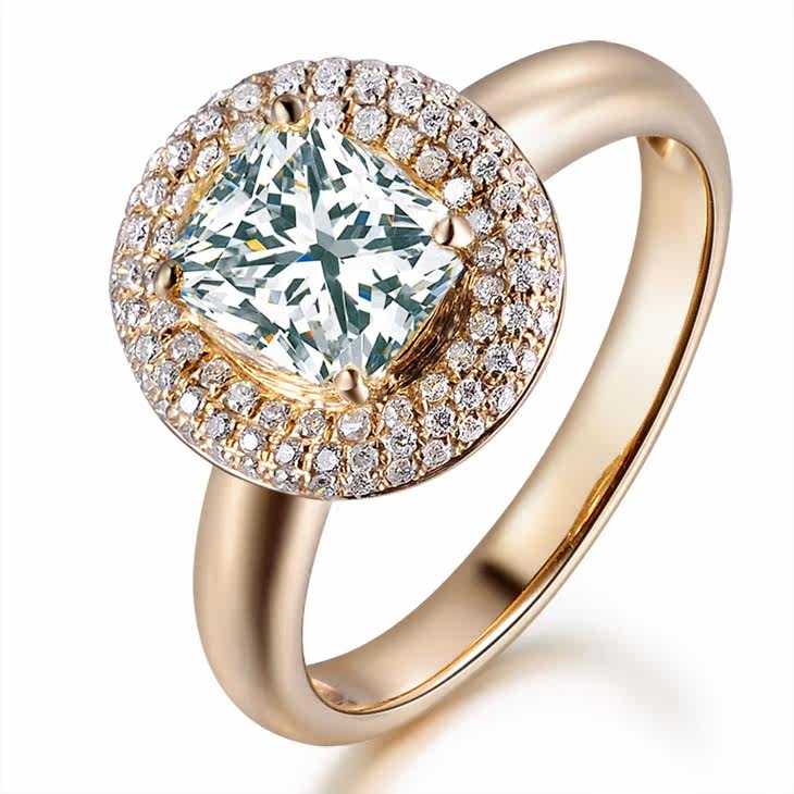 喜钻奢华群镶钻戒 珍稀异形公主方钻白18k金钻石戒指女