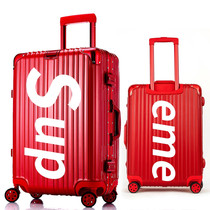 SUP Wedding Aluminum Frame Suitcase Universal Wheels Luggage Hard Case 26 Inch Red Pull Bar Box Password Leather Case Fashion Ins
