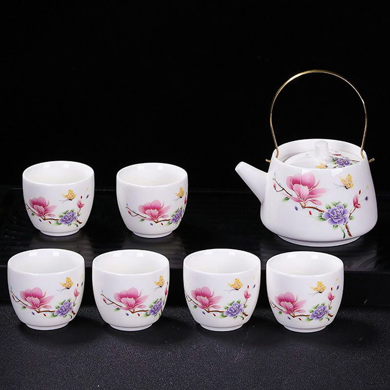 Jingdezhen ceramic tea set a pot of six cups of Japanese household small set of white porcelain pot of tea pot hot girder